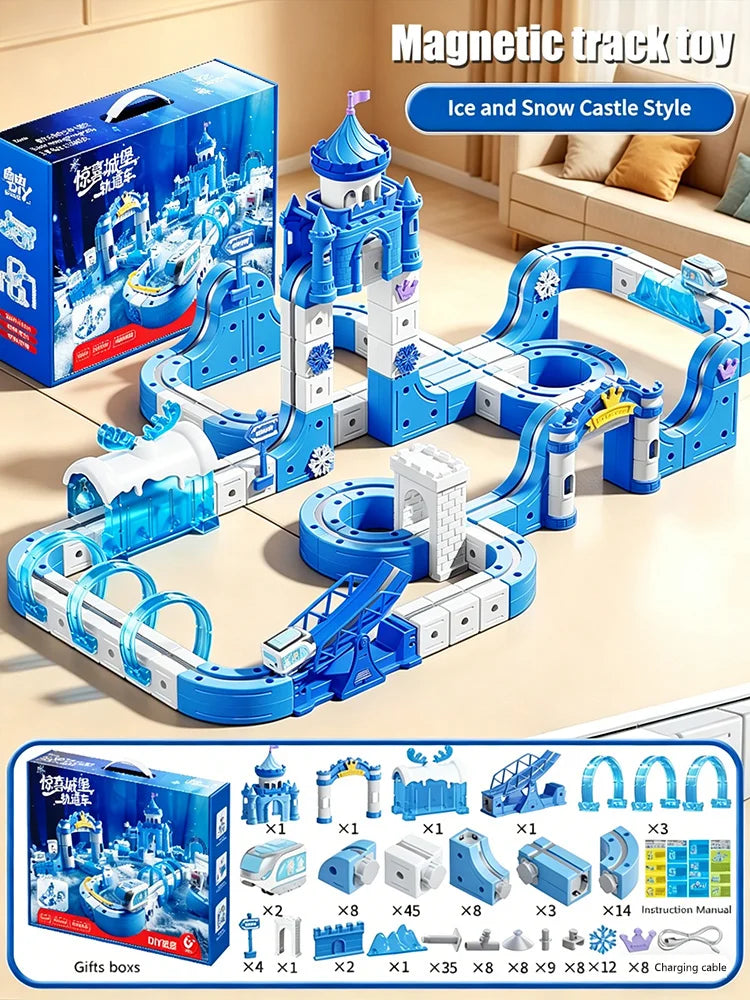 Magnetischer Zug Spielzeug für Jungen Spur 1:64 Elektrische Schiene DIY Magische Fahrzeug Modell Spielzeug Bildung 3 Jahre Kinder Geschenke