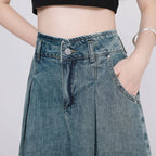 Koreanische Lässige High Waist Plissierte Denim Shorts Für Frauen Frühling Sommer Baggy Jeans Shorts Y2k A-Linien Weite Beine Jeans