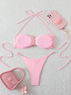 Sexy Bandeau Bikini Damen Badeanzug 2026 Zweiteiliger Bademode Tanga Bikinis Set Damen Badeanzug Push Up Strand Schwimmbekleidung