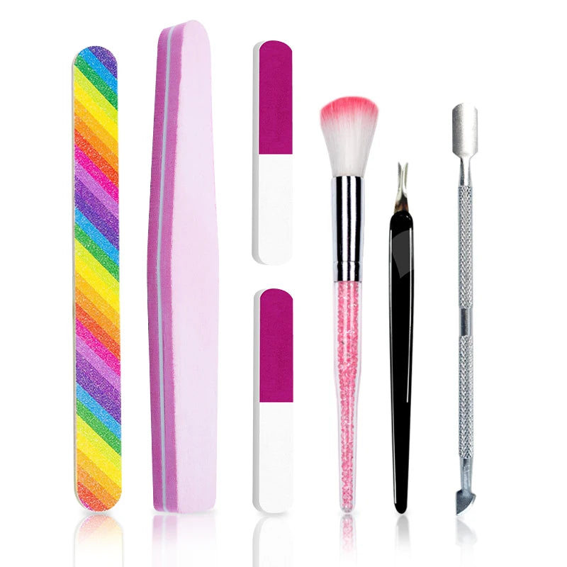 6Pcs/Set Professional Nail Files Manicure Sets Nail Suit Nail File Buffer Block Grinding Strip Cuticle Pusher Steel Pushing KIts