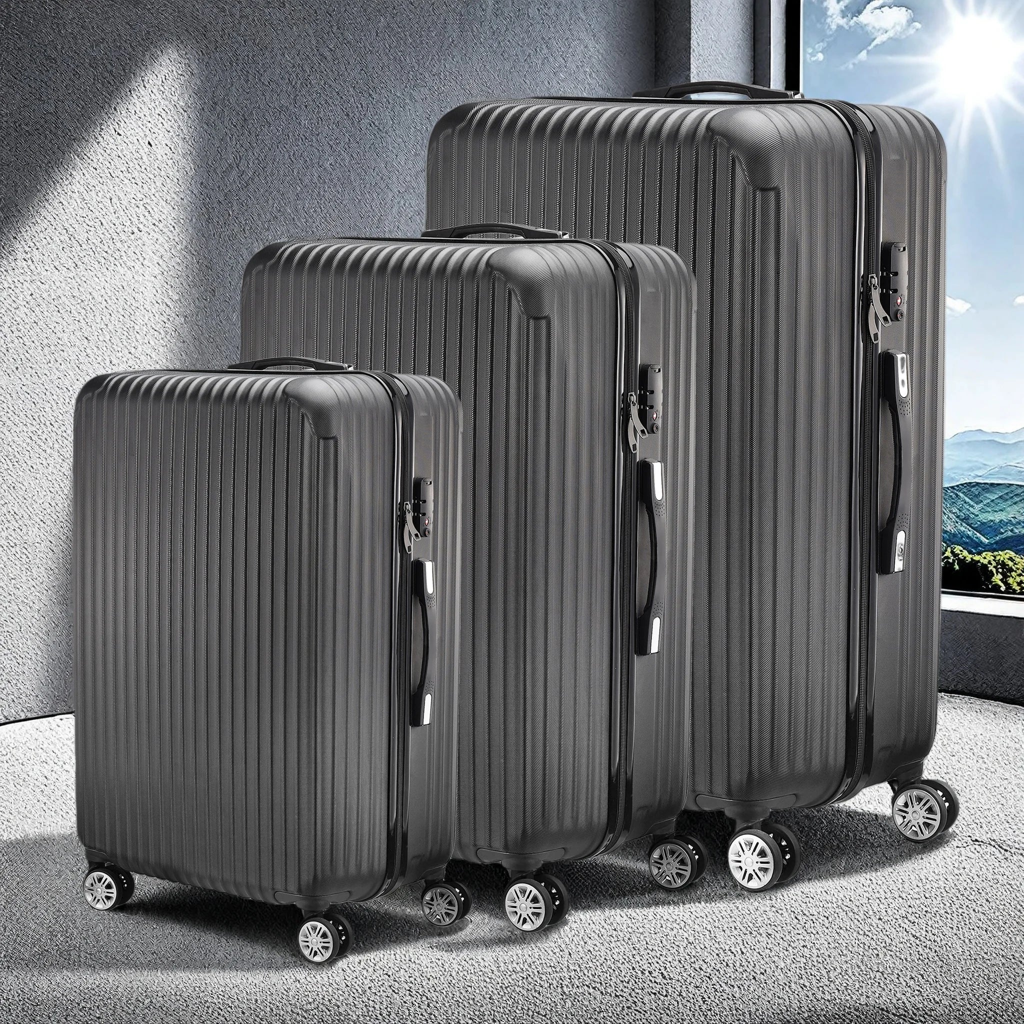 Anajqaqia Black Suitcase Set 3 Piece Luggage Set with Trolley Handle, Double Wheels and TSA Lock, Travel Suitcase Set Secondary image
