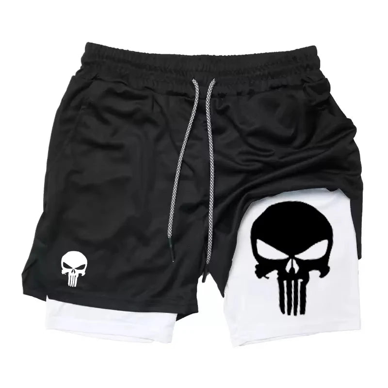 Print 2-in-1 Performance Shorts für Herren, athletische, schnell trocknende Shorts mit Handytasche, Sommer-Fitnessstudio-Workout-Laufshorts RL0302