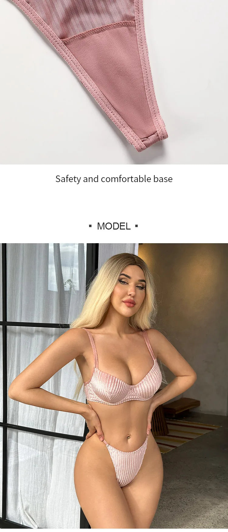 Hot Sale V-shape Underwire Ribbed Women Bra and Briefs Set Polyamide Women Underwear Sets Push-up Bra and Thongs Set