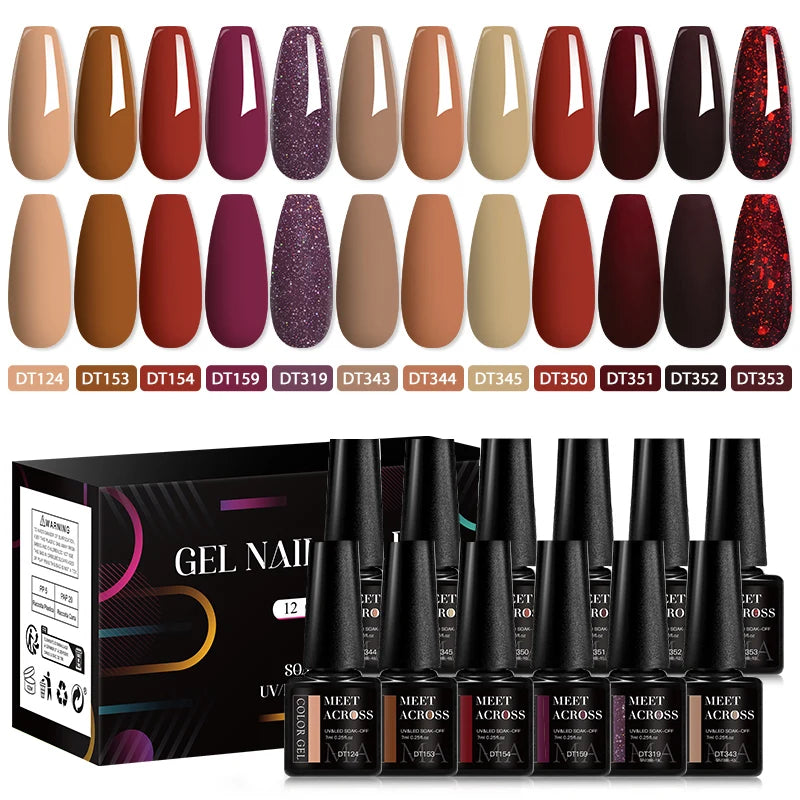 MEET ACROSS 12tlg/Set 7ml Macaron Gel Nagellack mit Box Semi-permanenter UV-Gel Soak Off Nail Art Kit Nagellack für Maniküre
