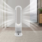 Ganzjähriger Dual-Modus Kühl-Heizturmventilator mit Fernbedienung 1200W Heizung 8 Geschwindigkeiten 9H Timer 80° Oszillation Sicher, Bladeless