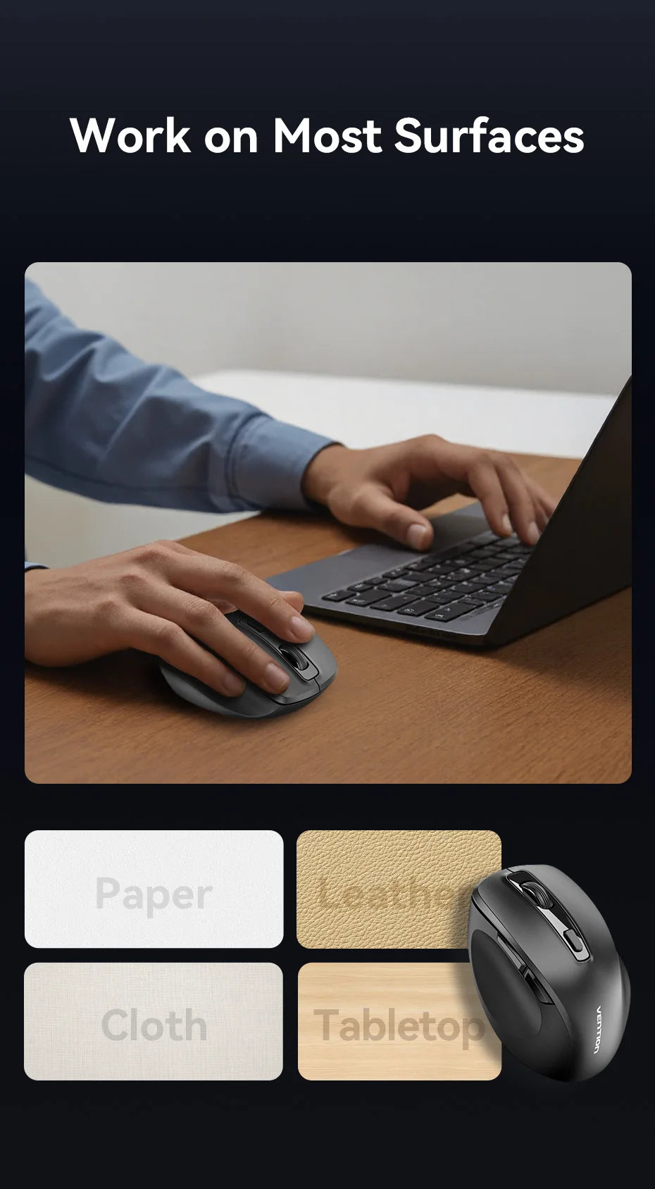 Vention Kabellose Bluetooth 5.1 Maus USB 2.4G Dual-Mode Ergonomische 4000 DPI Stille 6-Tasten-Maus für MacBook Tablet Laptop PC Mäuse