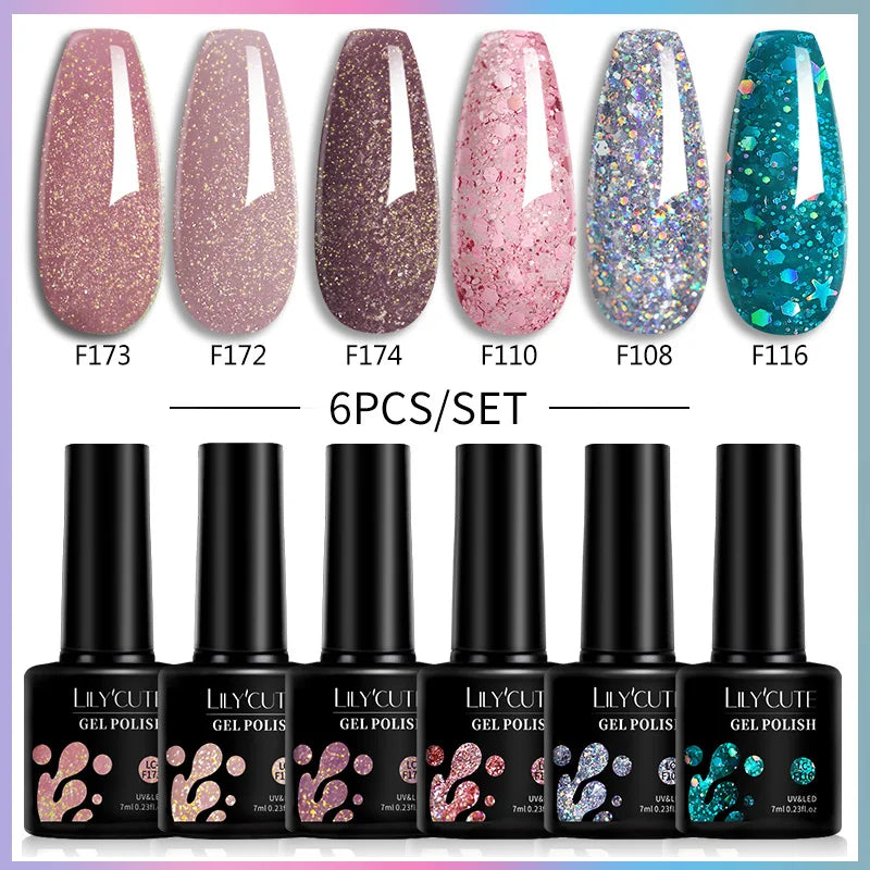 LILYCUTE Nagelgel-Politur-Set, Rosa Grün, Frühling, DIY-Nagelkunst-Design, lang anhaltend, Soak Off UV Gel, Maniküre, Malgel, Vernis-Kit