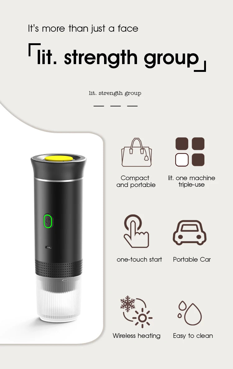 Kabellose elektrische tragbare Espresso-Kaffeemaschine für Auto & Zuhause, Camping-Kaffeemaschine, 3-in-1 Kapsel-Pulver-Reisekaffeemaschine