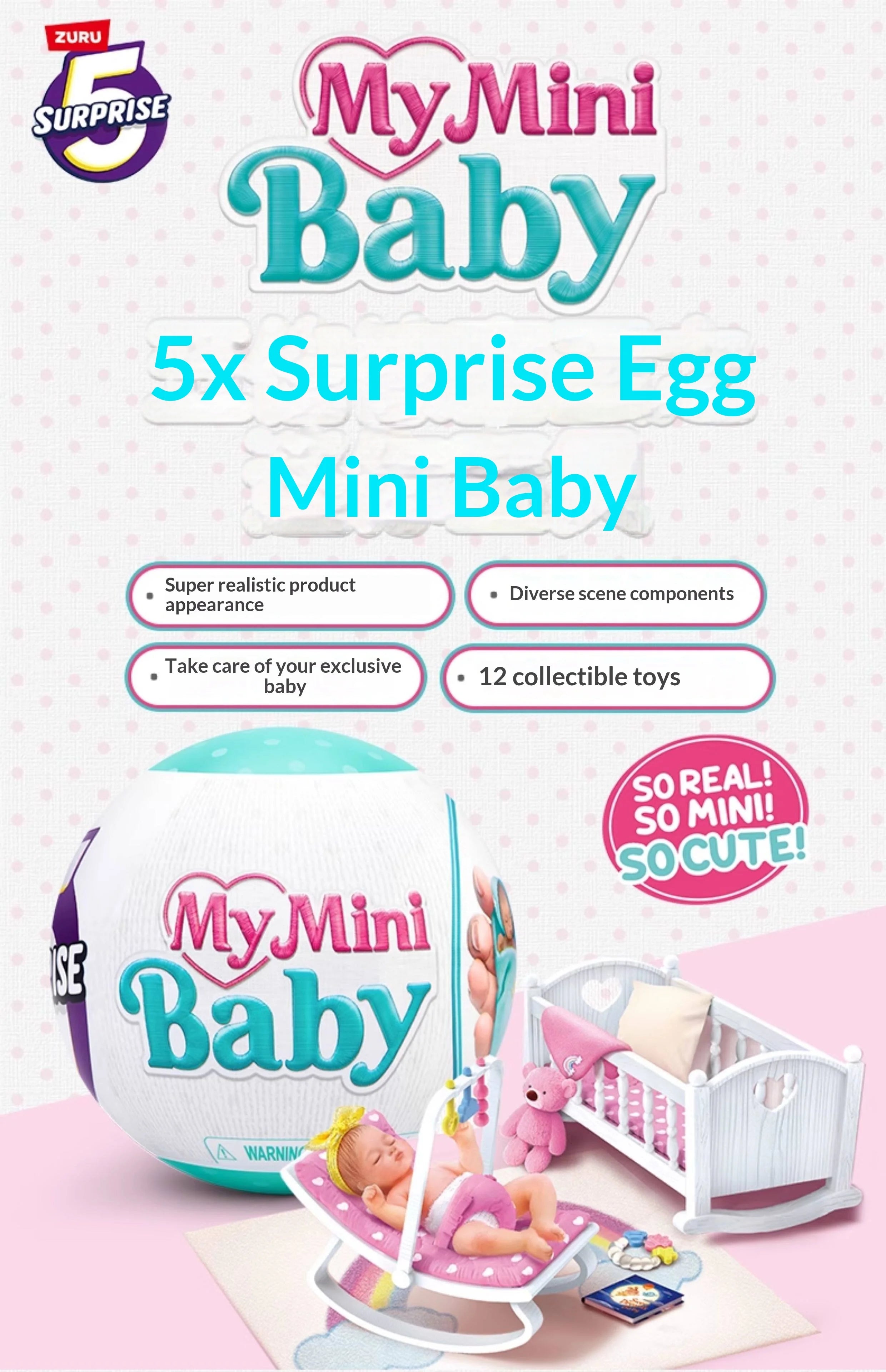 Zuru 5 Surprise My Mini Baby Miniatur-Babypuppen Sammelbares Überraschungs-Ei mit 12 verschiedenen Modellen, auf Lager, Spielzeuggeschenk für Kinder