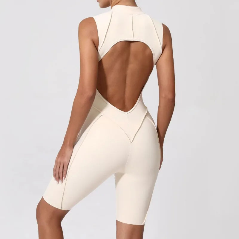 Damen-Trainingsanzug Fitness-Workout Sportkleidung Outfit Reißverschluss-Jumpsuit Yoga Fitness Overall Set Offene Rücken Bodysuits Anzug für Damen