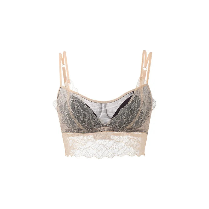 SuyaDream, Damen Spitzen-BH-Set, Futter aus echter Seide, dünne geformte Cups, ohne Bügel, transparente Unterwäsche aus Mesh, gemütliche Dessous 2025