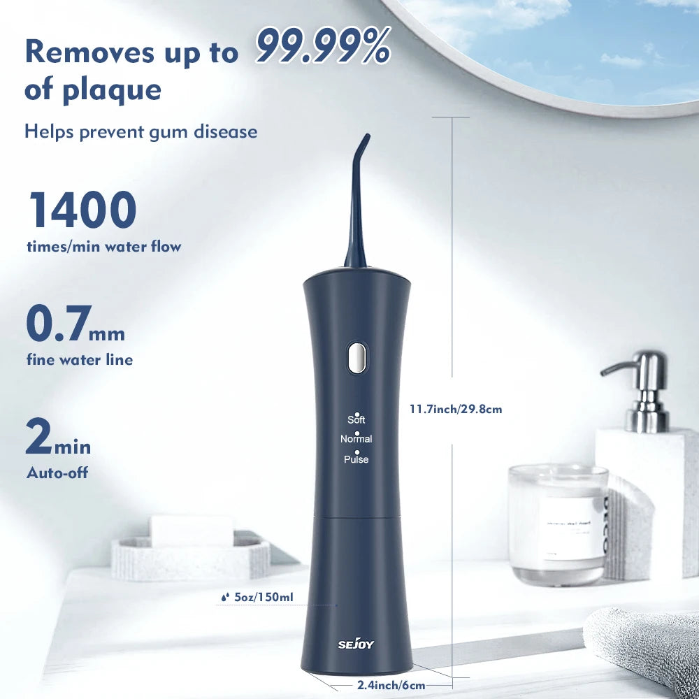 Sejoy Tragbarer elektrischer Munddusche Wasserflosser 6 Düsen 3 Modi Wiederaufladbarer Smart Dental Water Jet Zahnreiniger