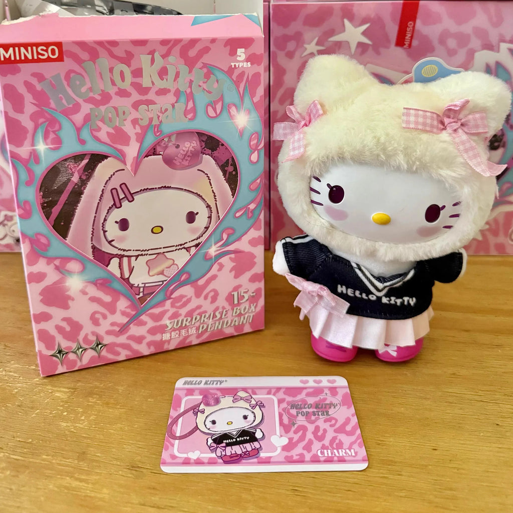 Echte Hello-Kitty Pop Star Samt-Anhänger-Serie Vinyl-Puppe Überraschungsbox Trendiges Kawaii Überraschungsgeschenk Süßes Trendiges Überraschungsbox-Spielzeug