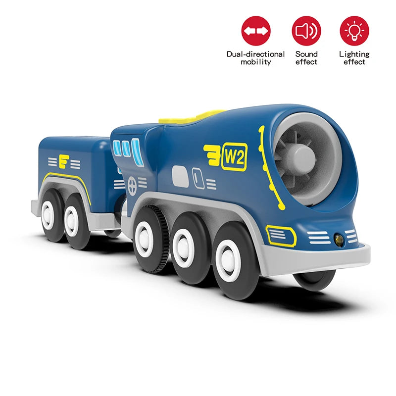 Kid Magnetische Elektrische Zug Lokomotive Holzschienen Slot Diecast Eisenbahn mit Zwei Waggons Zug Holzspielzeug Biro Leduo Gleis