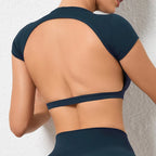 Hearuisavy Sommer Personalisierbare Sportshirts Workout Sportbekleidung Rückenloses Yoga-Kleidungsstück Brustpolster Sport Crop Tops Gym Top Damen
