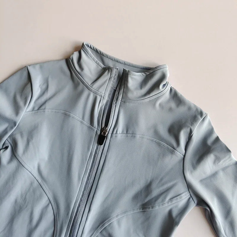 Slim Fit Sportjacke Stehkragen Reißverschlussmantel Sport Fitness Yoga Kleidung Plus Samtjacke Schlankheits-Schnelltrocknender Anzug