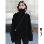CHIC VEN Koreanischer Damen Pullover Lockerer Rollkragenpullover Warme Einfarbige Pullover Strickwaren Basic Female Tops Herbst Winter 2022