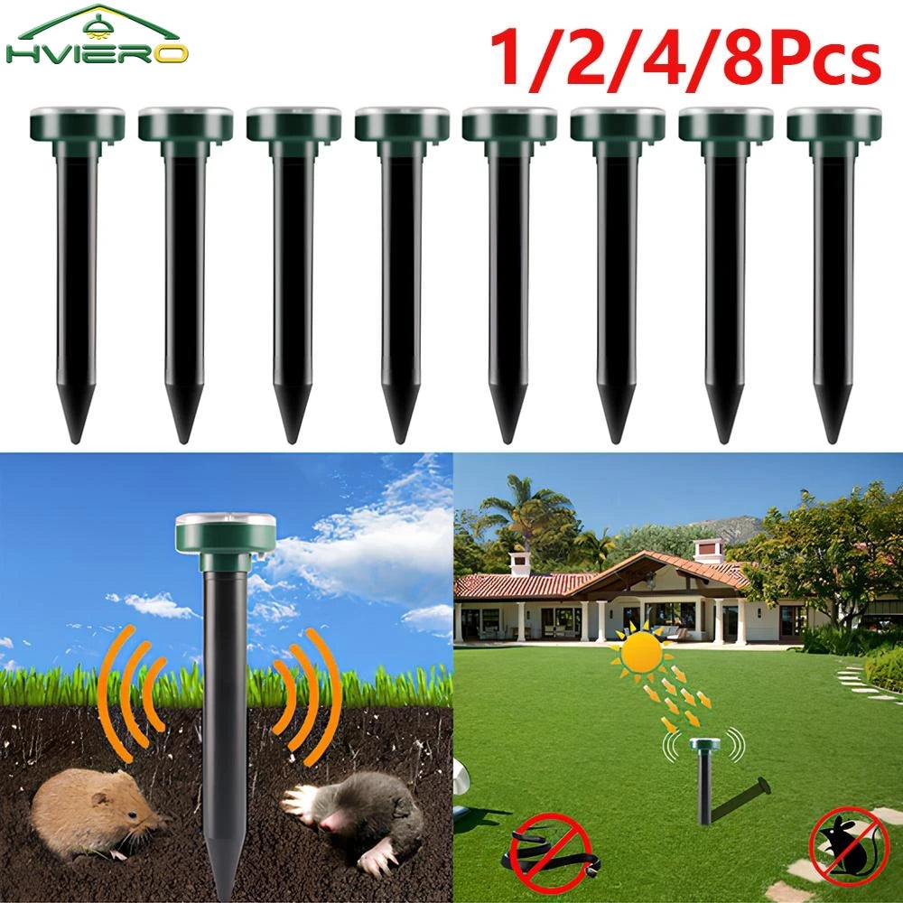 4/8X Solar-Vertreiber Solarbetrieben Ultraschall Sonic Maus Maulwurf Schädlings Nagetier Abwehr Vibrationswelle Garten Rasen Bauernhof Feld Außenbereich