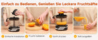 Aigostar Elektrische Zitruspresse, 1,2L große Saftpresse mit LED-Arbeitslicht und 2 abnehmbaren Kegeln, Zitronenpresse für Orangen