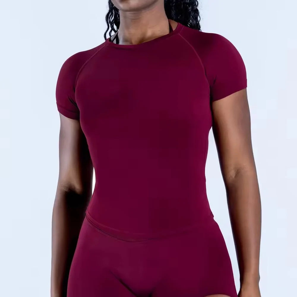 Nahtloses Yoga-Top für Damen Kurzarm Gym Crop Top Leichtgewichtige Yoga-Shirts Fitness-Gym-Shirts Elastische Sport-Shirts