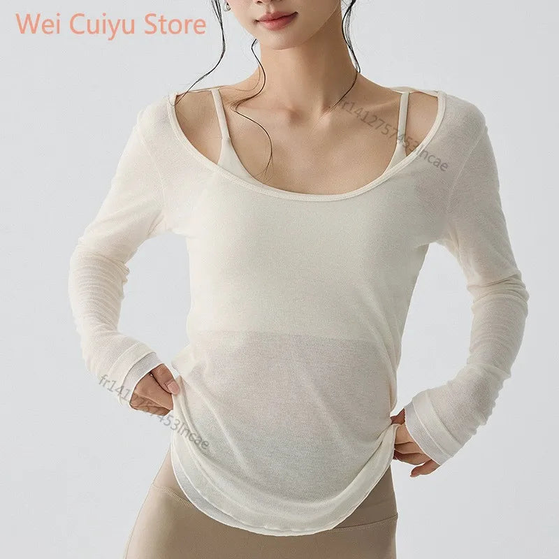 Schnelltrocknendes Langarm-Yoga-Shirt Damen Fitness Sport Top Laufshirt Gym Workout T-Shirt Weibliche Sportbekleidung