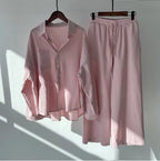 Große Größen Casual Locker Zweiteiler Weites Bein Hose Langarmshirt Hellbeige Street Style Elegant Qualität Polyester Somm...