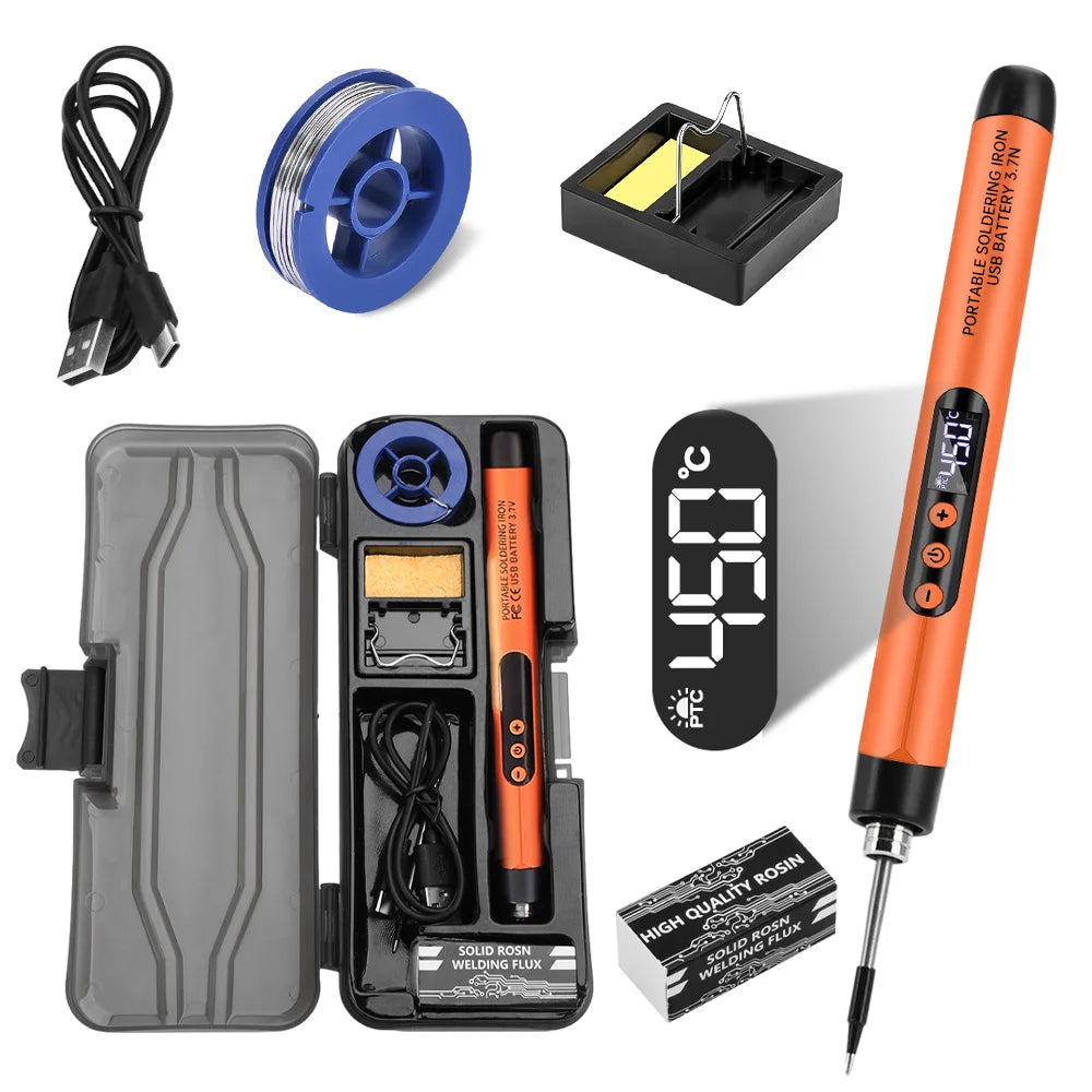 USB Soldering Iron Mini Small Soldering Iron Set Portable Household Type-C Interface 600mAh Battery Adjustable Temperature