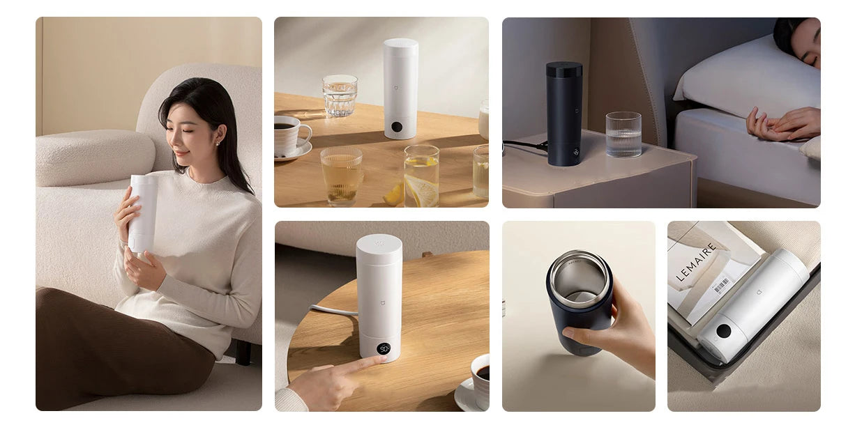 MIJIA Tragbare elektrische Heißwasserflasche 2: 350 ml, 6 Temperaturstufen, 12 Stunden Warmhaltefunktion, Edelstahl 316L, reisefreundlich