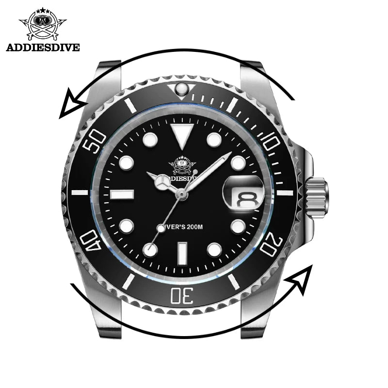 ADDIESDIVE Herren-Uhr klassisch mit Keramiklünette 200m wasserdicht Freizeit Quarz-Uhr BGW9 Blaue Leuchtzeiger Geschenk-Uhr MY-H3-2