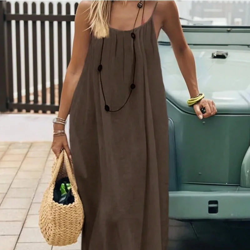 2026 Loose-Fit Spaghettiträgerkleid Damen Freizeit Hauskleid Sommerkleid Einfarbig Urlaub Kühl Hauskleid Zweitbild
