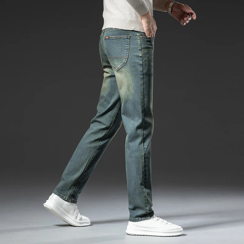 Hochwertige Winterjeans Herren Warme Fleece Verdickte Elastische Denim Hose Fashion Straight Elastische Retro Plüsch Samthose