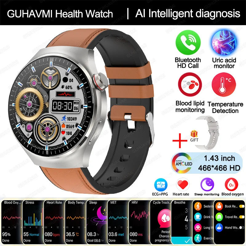 2025 Neue Smartwatch für die Krankenpflege: Blutsauerstoff, Blutfett, Harnsäure, EKG+PPG, Körpertemperatur, Bluetooth-Anruf, Gesundheits-Smartwatch