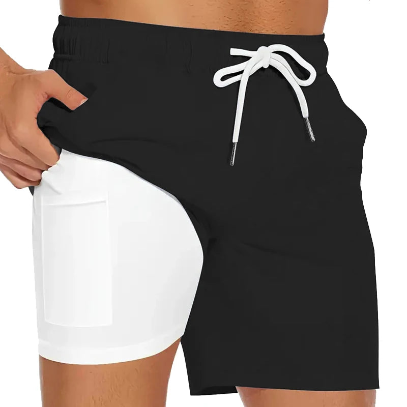Herren-Badehose mit Kompressionsfutter, Handytasche, schnell trocknend, Badeshorts, Strandshorts, Bademode