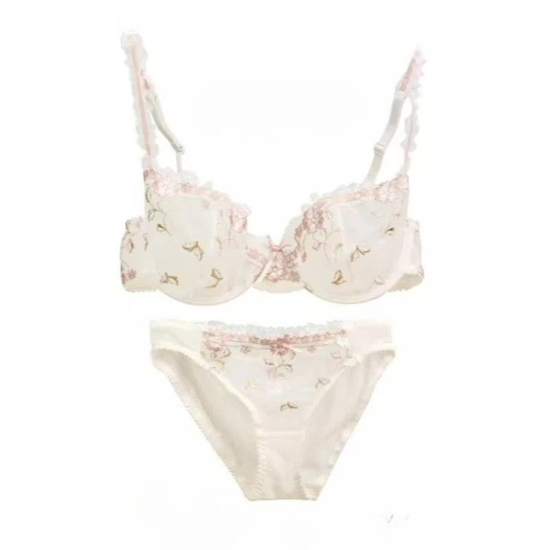Französischer Minimizer-BH-Set | Große Größe, ungefüttert, Spitze, Halb-Cup, große Körbchen, dünn, Anti-Schwerkraft, transparenter Dessous-Set BANERDANNI BHs
