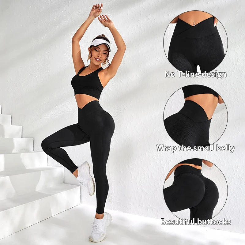 Damen Sport Leggings V-Bund Elastische Pfirsich-Po-Fitnesshosen mit erhöhtem Po und hoher Taille Nahtlose Yoga-Hosen Eng