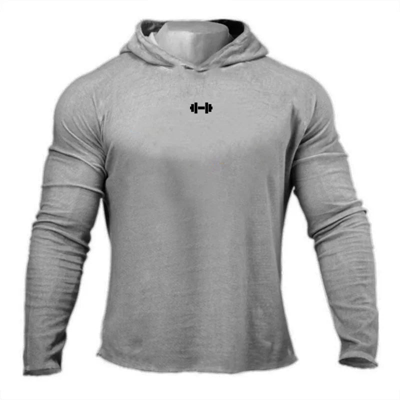 Gym Running Sport T-Shirts Herren Baumwolle Langarm Kapuzenpullover Kleidung Fitness Bodybuilding Muscle Hoodies Workout Jogging Shirts
