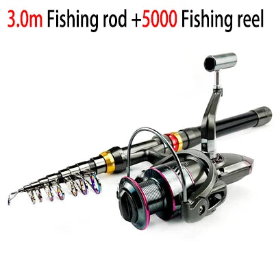 1.8-3.6m Kohlefaser Angelrute und Rollen-Set, superharte Teleskop-Angelrute, Spinnrollen-Set, max. Widerstand 3-8kg Pesca