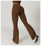 Crossover Flare Yoga Leggings für Damen High Waist V Cross Schlaghose Bauchkontrolle Yogahose Weites Bein Fitness Leggings