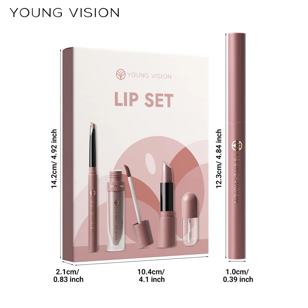 4tlg. Set Langanhaltendes Wasserdichtes Lippen-Make-up-Kit – Weicher, geschmeidiger cremiger Lippenstift & Lipgloss Lip Oil Set