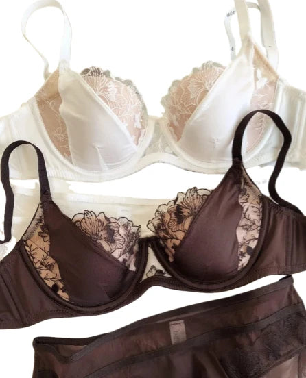 YUQI Französisches Retro-Spitzen-Dessous-Set – Push-up-Minimizer-BH mit weichem Bügel für große Oberweite, sexy Bralette- und Höschen-Set, Bestseller