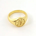 Personalisierter gravierter 17 mm runder Siegelring, gravierte Buchstaben, Logo-Ringe, modischer Kupfer-Schmuck für Herren