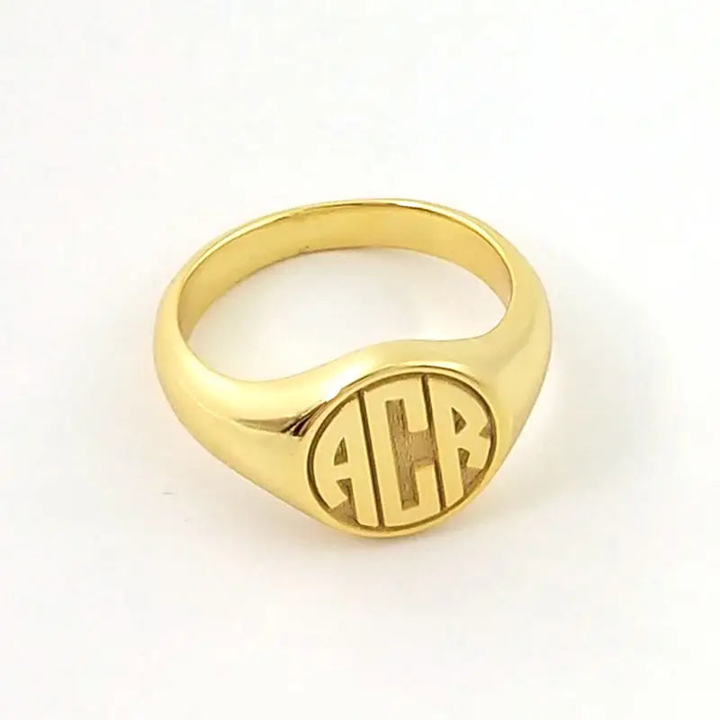 Personalisierter gravierter 17 mm runder Siegelring, gravierte Buchstaben, Logo-Ringe, modischer Kupfer-Schmuck für Herren