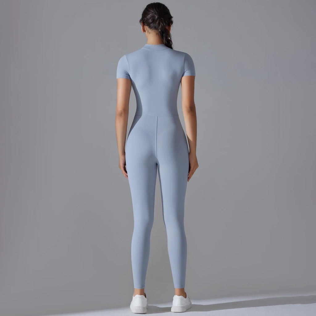 Ärmelloser Yoga-Jumpsuit mit Reißverschluss, schnelltrocknender, atmungsaktiver, figurbetonter Outdoor-Sport-Jumpsuit, Fitnessanzug