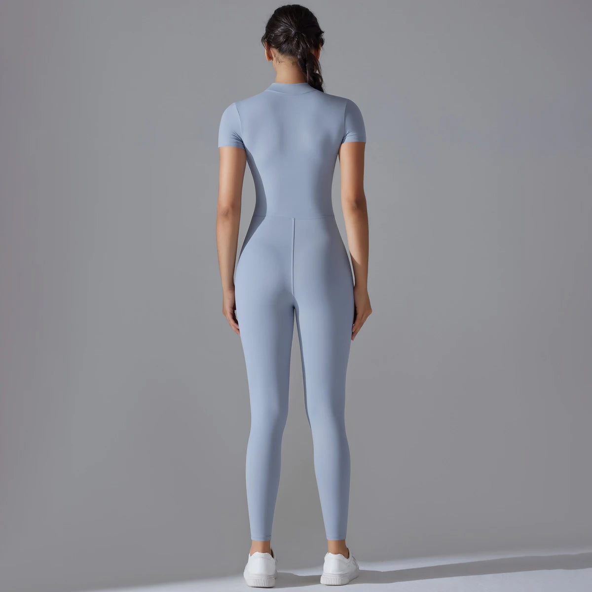 Ärmelloser Yoga-Jumpsuit mit Reißverschluss, schnelltrocknender, atmungsaktiver, figurbetonter Outdoor-Sport-Jumpsuit, Fitnessanzug