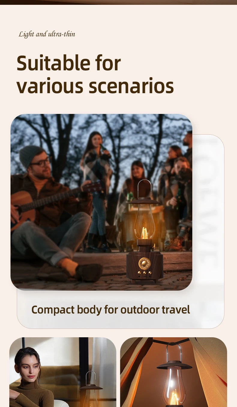 Retro Lampen-Stil Kabelloser Bluetooth-Lautsprecher mit Tragbarem FM-Radio und USB-Anschluss Bluetooth 5.3 Geeignet für Camping, Heimdekoration