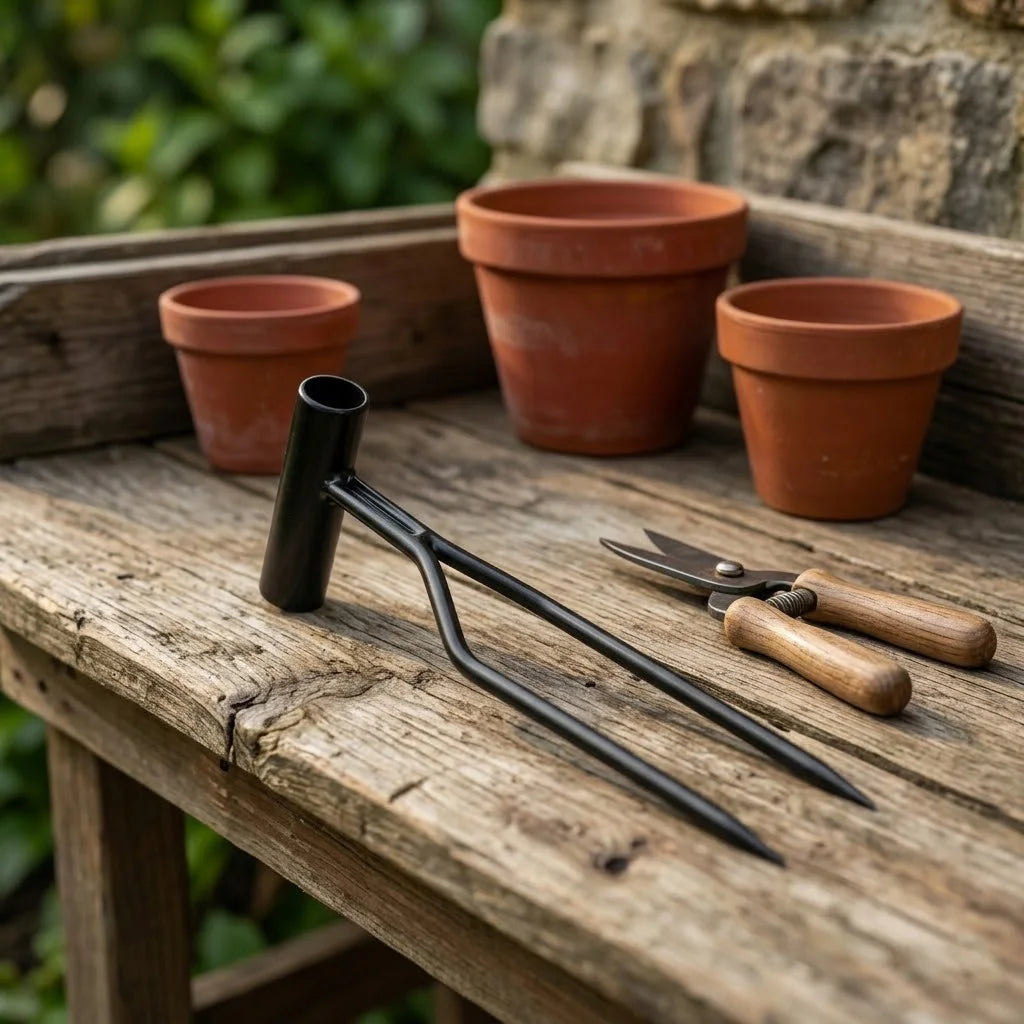 Handheld Dual-Prong Gardening Fork Carbon Steel Weeder Tool for Home Gardening & Soil Loosening