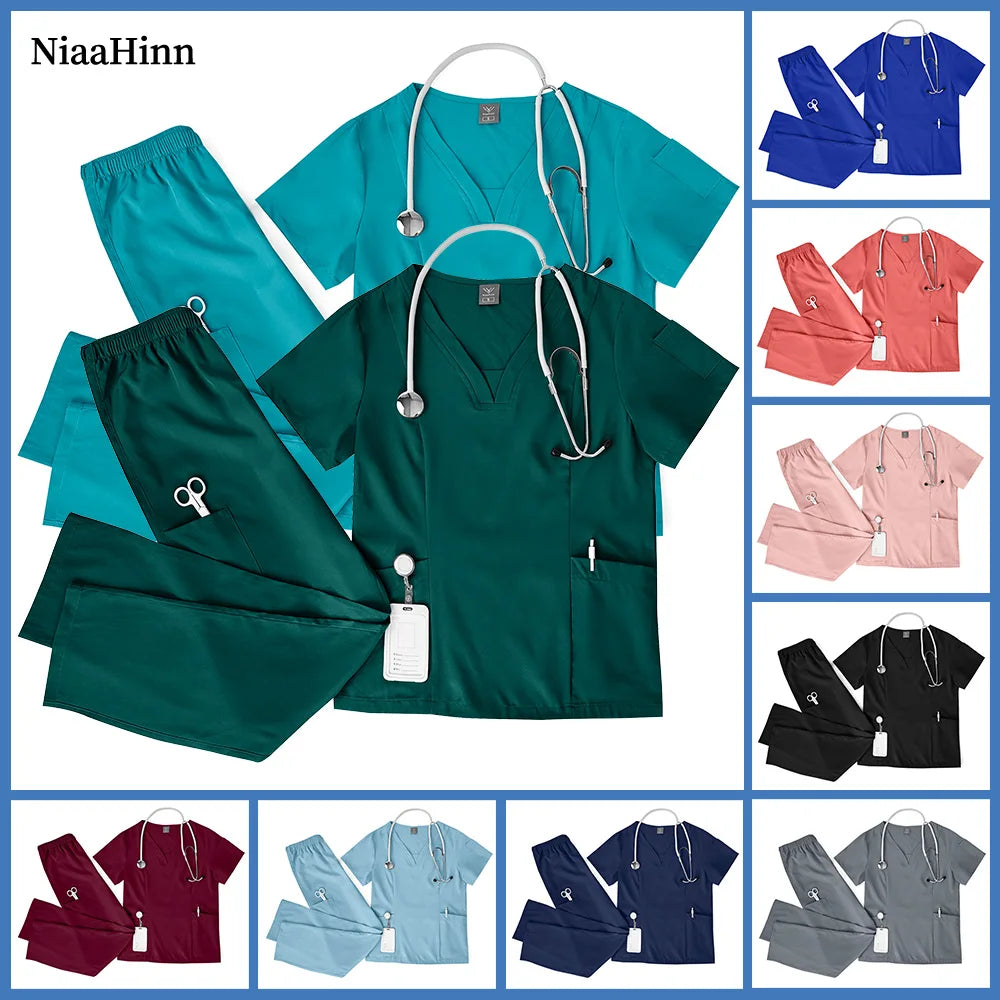 Niaahinn Scrubs Uniforms Sets Großhandel Medizinische Kasacks Stretch-Anzug Gesundheitswesen Pflegeuniform Unisex OP-Kasacks Damen Herren