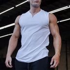 Sommer Baumwolle atmungsaktive V-Ausschnitt Tank Tops Fitnessstudio Workout Laufen Sport Ärmelloses Shirt Herren Fitness Bodybuilding Muskelbekleidung