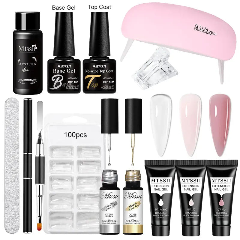 24-teiliges Set 20ml Poly Nail Extension Gel Kit Mini-UV-Lampe Versiegelung mit Basislack Überlack Professionelles Poly-UV-Nagelgel-Kit Starter-Kit