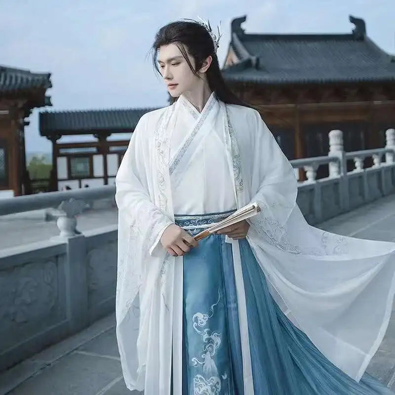 Originelles Chinesisches Blumenwolken Hanfu Kleid Herren Damen Traditionelles Weijin-Perioden Farbverlauf Kostüm Nischen Fee Cosplay Kleidung